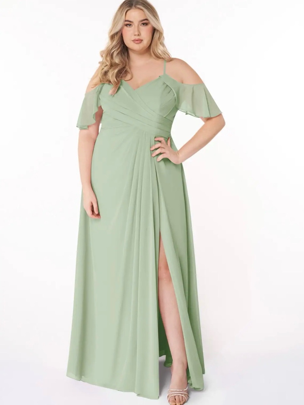 Azazie Sage Green Chiffon Evening Gown